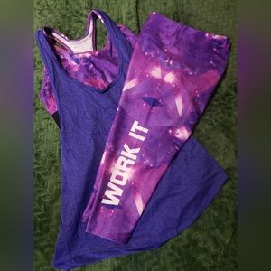 Women's size L galaxy leggings and matching sports bra with tank